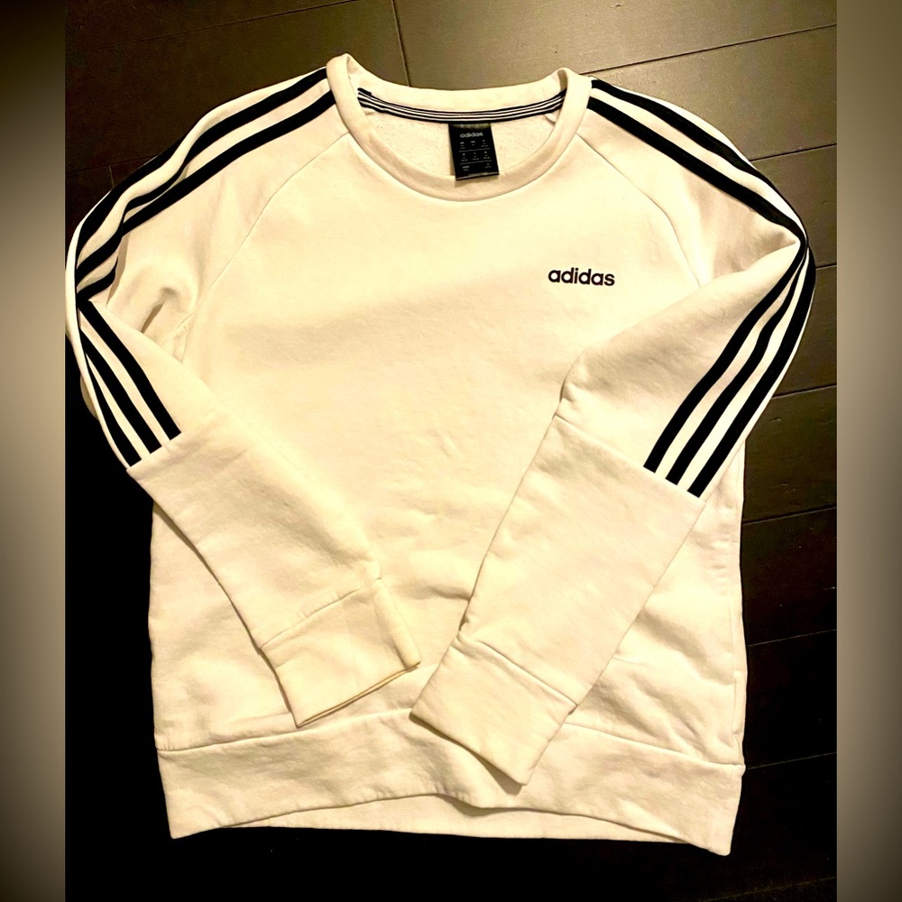 Adidas White w/ Black Stripes Crewneck - Small